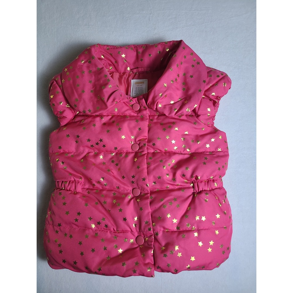 Gymboree Puffer Vest Girls Size 4 Pink Gold Star Quilted Button Up Outerwear‎